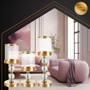 Ruhhy Σετ 3 Κηροπήγια Γυάλινα σε Χρυσό Χρώμα 26487