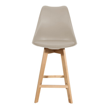 Σκαμπό μπαρ Gaston pakoworld pp-pu σε cappuccino απόχρωση και ξύλινο πόδι  48.5x56x104εκ