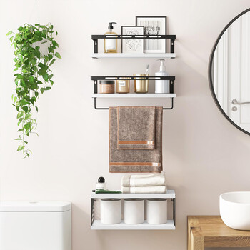 BAKAJI  Σετ 3 + 1 Λευκά Ξύλινα Ράφια Τοίχου Πολυλειτουργική Σύνθεση Αποθήκευσης 02841428