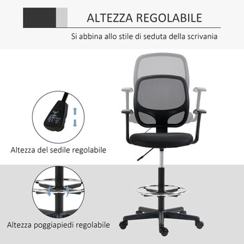 Καρέκλα γραφείου Vinsetto με ρυθμιζόμενο ύψος με μπράτσα, ρόδες και επενδυμένο κάθισμα, 60x56x110-132 cm, Μαύρο 921-598