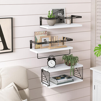 BAKAJI  Σετ 3 + 1 Λευκά Ξύλινα Ράφια Τοίχου Πολυλειτουργική Σύνθεση Αποθήκευσης 02841428