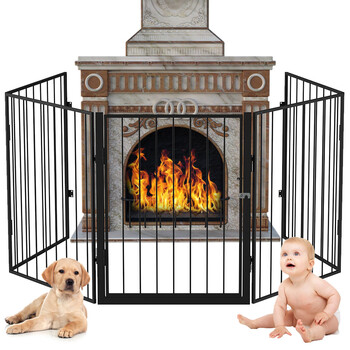 BAKAJI  Πόρτα Προστασίας Τζακιού για Σκύλους και Παιδιά Διαχωριστικό Φράχτης 3μ Μαύρο  02012758