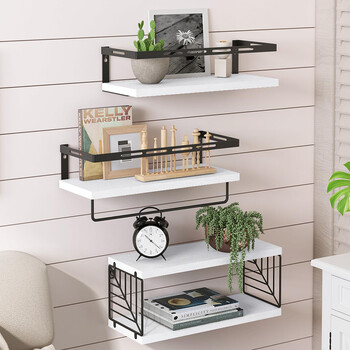 BAKAJI  Σετ 3 + 1 Λευκά Ξύλινα Ράφια Τοίχου Πολυλειτουργική Σύνθεση Αποθήκευσης 02841428