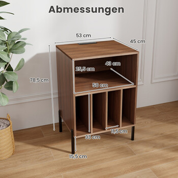 Costway Βάση Πικάπ με Σταθμό Φόρτισης & Ράφι & 4 Διαχωριστικά για Δίσκους Βινυλίου Καφέ JV12882DE-WT