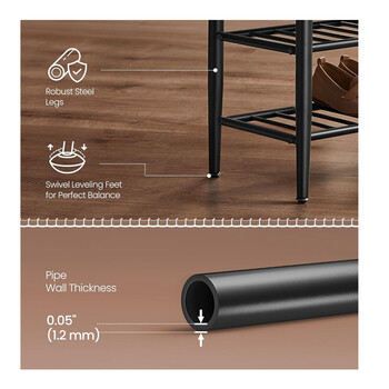 Μεταλλική Παπουτσοθήκη με 2 Ράφια και Κάθισμα 80 x 30 x 50 cm Χρώματος Καφέ VASAGLE LSB054K01