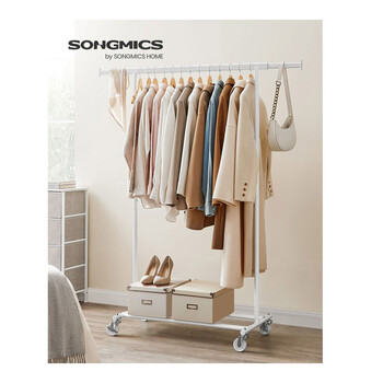 Μεταλλική Κρεμάστρα Ρούχων Δαπέδου Βαρέως Τύπου 92 / 132 x 45.4 x 160 cm με Ρόδες Χρώματος Λευκό Songmics HSR013W01