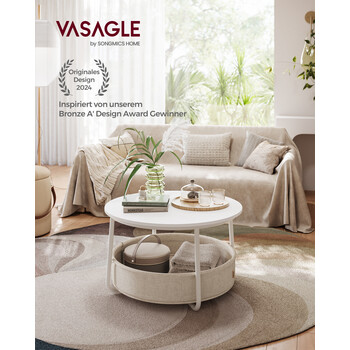 Στρογγυλό Τραπέζι Καφέ VASAGLE με Αποθήκευση, Λευκό/Καφέ&nbsp