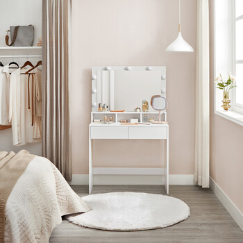 VASAGLE Λευκό Τραπέζι Μακιγιάζ με Ρυθμιζόμενο Καθρέφτη LED και Έλεγχο Φωτεινότητας, 2 Συρτάρια και 3 Ανοιχτές Θήκες - Λευκό, 80 x 40 x 137.5 cm, RDT120T10&nbsp