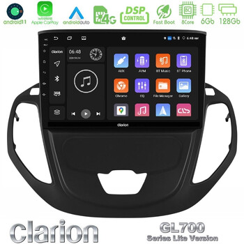 Clarion Gl700 Lite Series 8core Android11 6+128gb Ford Transit Courier 2015-2023 Navigation Multimedia Tablet 9" με Carplay & Android Auto u-G76l-Fd3002