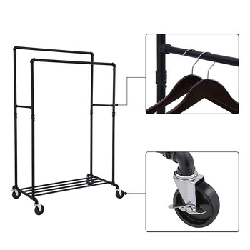 Διπλή Μεταλλική Κρεμάστρα Ρούχων Δαπέδου 100 x 162 x 59 cm με Ρόδες Songmics HSR60B