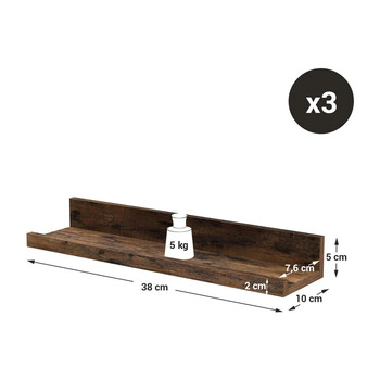 Σετ Επιτοίχια Ξύλινα Ράφια 38 x 10 x 5 cm 3 τμχ VASAGLE LWS037X01