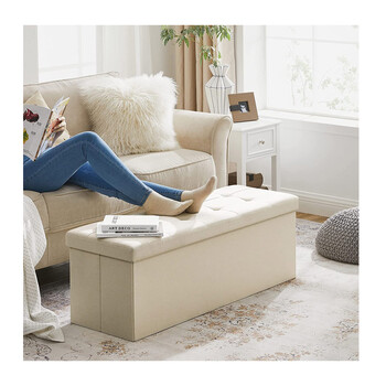 Πτυσσόμενο Σκαμπό με Αποθηκευτικό Χώρο Χρώματος Μπεζ 110 x 38 x 38 cm Songmics LSF77BE