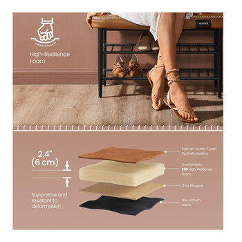 Μεταλλική Παπουτσοθήκη με 2 Ράφια και Κάθισμα 80 x 30 x 50 cm Χρώματος Καφέ VASAGLE LSB054K01