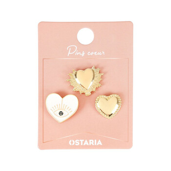 Ostaria Σετ 3 Καρφίτσες Καρδιά πολύχρωμες σε κουτί kraft -37303
