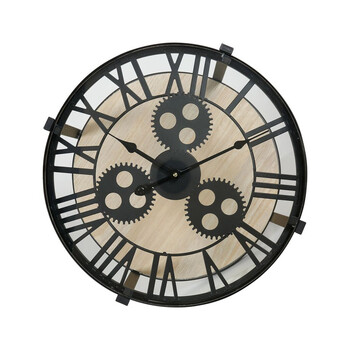 Ostaria Τραπέζι Μέταλλο Γυαλί Ξύλο 'Ρολόι' Μαύρο -35647