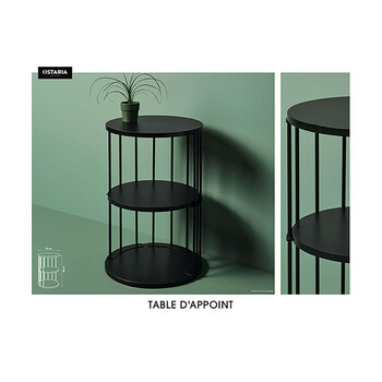 Ostaria Στρογγυλό Τραπέζι 3 Επιπέδων Μέταλλο Και Ξύλο Μαύρο -35474