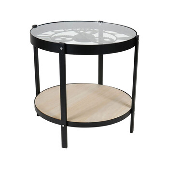 Ostaria Τραπέζι Μέταλλο Γυαλί Ξύλο 'Ρολόι' Μαύρο -35647