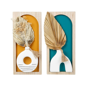 Ostaria Διακοσμητικό τοίχου ξύλινο βάζο παστέλ με ξερά φύλλα 2 σχέδια -35910