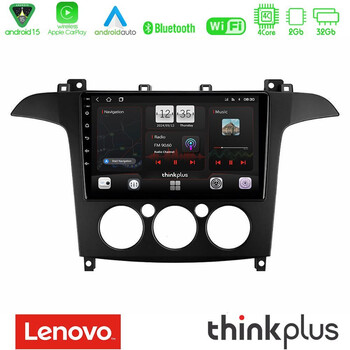 Lenovo Thinkplus Series 4core Android15 2+32gb  Ford s-max 2006-2008 (Manual A/c) Navigation Multimedia Tablet 9" με Carplay & Android Auto u-sqz-Fd408