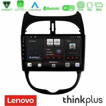 Lenovo Thinkplus Series 4core Android15 2+32gb  Peugeot 206 Navigation Multimedia Tablet 9" με Carplay & Android Auto u-sqz-Pg0540