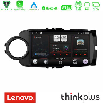 Lenovo Thinkplus Series 4core Android15 2+32gb  Toyota Yaris Navigation Multimedia Tablet 9" (Μαύρο Χρώμα) με Carplay & Android Auto u-sqz-Ty0635