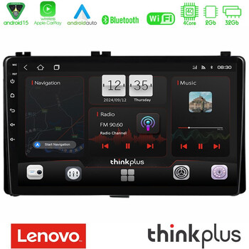 Lenovo Thinkplus Series 4core Android15 2+32gb  Toyota Corolla/auris 2017-2019  Navigat-ion Multimedia Tablet 9" με Carplay & Android Auto u-sqz-Ty1106