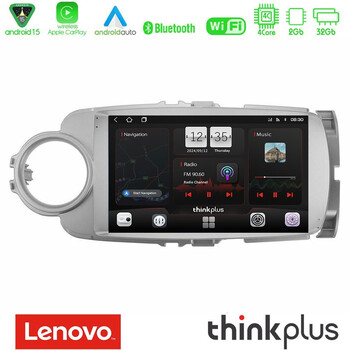 Lenovo Thinkplus Series 4core Android15 2+32gb  Toyota Yaris Navigation Multimedia Tablet 9" με Carplay & Android Auto u-sqz-Ty1777