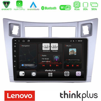 Lenovo Thinkplus Series 4core Android15 2+32gb  Toyota Yaris Navigation Multimedia Tablet 9" (Ασημί Χρώμα) με Carplay & Android Auto u-sqz-Ty626s