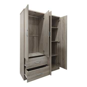 Ντουλάπα τετράφυλλη με 2 συρτάρια Lego pakoworld σε oak απόχρωση 120.5x42x181εκ