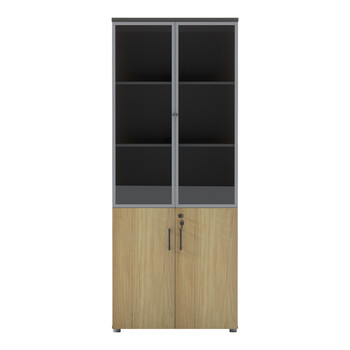 Ντουλάπα γραφείου επαγγελματική με γυάλινες πόρτες Lotus pakoworld σε φυσική-ανθρακί απόχρωση 80x40x200εκ