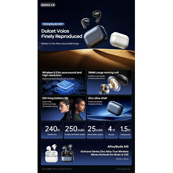 REMAX AlloyBuds M3 True Wireless Stereo Earbuds (WHITE)