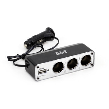01706/AM . ΑΝΤΑΠΤΟΡΑΣ ΑΝΑΠΤΗΡΑ ΤΡΙΠΛΟΣ+ 1 USB 500mA ΜΕ ΚΑΛΩΔΙΟ 30cm 12/24V 2A MAX AMiO - 1 ΤΕΜ.