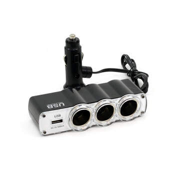 01031/AM . ΑΝΤΑΠΤΟΡΑΣ ΑΝΑΠΤΗΡΑ ΤΡΙΠΛΟΣ 12/24V ΜΕ USB 5V 500mA KAI ΚΑΛΩΔΙΟ 30cm