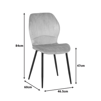 Καρέκλα Jelour pakoworld βελούδο σε γκρι απόχρωση-πόδια μαύρα μεταλλικά 46.5x60x84εκ 4 τμχ