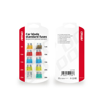 01138/AM . ΑΣΦΑΛΕΙΕΣ STANDARD  ΔΙΑΦΟΡΕΣ ΣΕ ΚΑΡΤΕΛΑ  1x5A/1x7.5A/2x10A/2x15A/2x20A/1x25A/1x30A AMIO - 10 ΤΕΜ.