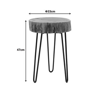 Βοηθητικό τραπέζι Tripp pakoworld μασίφ ξύλο ακακίας σε φυσική απόχρωση με μαυρα μεταλλικά πόδια 32x30x47εκ