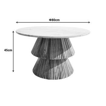 Τραπέζι σαλονιού Havai pakoworld μασίφ ξύλο mango σε φυσική απόχρωση κ λευκή επιφάνεια μαρμάρου Φ80x45εκ