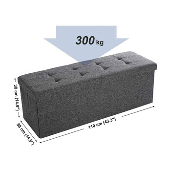 Πτυσσόμενο Σκαμπό με Αποθηκευτικό Χώρο 110 x 38 x 38 cm Χρώματος Σκούρο Γκρι Songmics LSF76GYZ