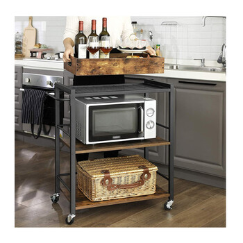 Μεταλλικό Τρόλεϊ Κουζίνας με 3 Ράφια και Αφαιρούμενο Ξύλινο Δίσκο 65 x 40 x 86 cm VASAGLE LRC72X