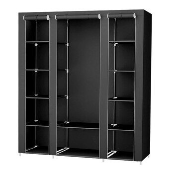 Φορητή Υφασμάτινη Ντουλάπα με Μεταλλικό Σκελετό 175 x 150 x 45 cm Χρώματος Μαύρο Songmics LSF03H