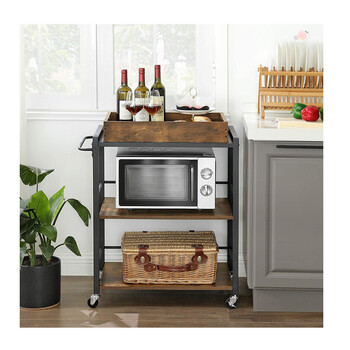 Μεταλλικό Τρόλεϊ Κουζίνας με 3 Ράφια και Αφαιρούμενο Ξύλινο Δίσκο 65 x 40 x 86 cm VASAGLE LRC72X