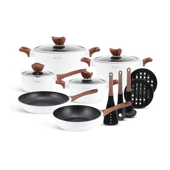 Σετ Μαγειρικών Σκευών με Αντικολλητική Κεραμική Μαρμάρινη Επίστρωση 15 τμχ Χρώματος Λευκό Edenberg EB-5622