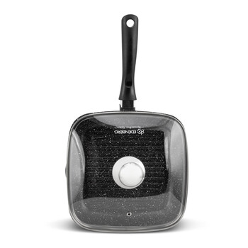 Αντικολλητικό Τηγάνι - Γκριλ 24 cm με Κεραμική Μαρμάρινη Επίστρωση και Γυάλινο Καπάκι Edenberg EB-8136