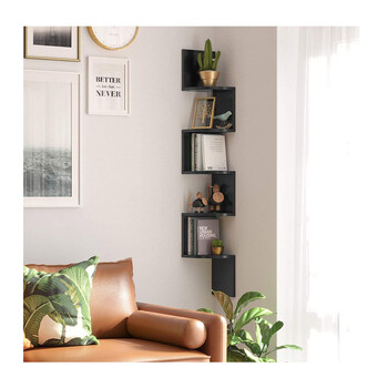 Γωνιακή Ξύλινη Ραφιέρα με 5 Ράφια 20 x 20 x 127.5 cm Χρώματος Μαύρο VASAGLE LBC20BK