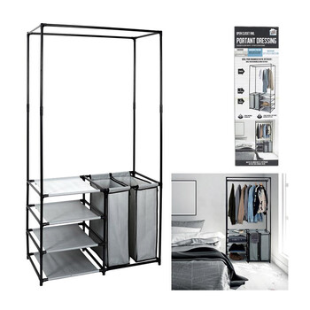 Μεταλλική Κρεμάστρα Δαπέδου με 4 Υφασμάτινα Ράφια και 2 Καλάθια Απλύτων 87 x 43.5 x 163.5 cm JE CHERCHE UNE IDEE RG6380