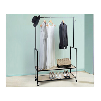 Μεταλλική Κρεμάστρα Ρούχων Δαπέδου με 2 Ξύλινα Ράφια 84 x 42.5 x 176 cm με Ρόδες Montpellier Lifa-Living 8719743320833