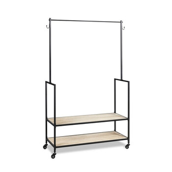 Μεταλλική Κρεμάστρα Ρούχων Δαπέδου με 2 Ξύλινα Ράφια 84 x 42.5 x 176 cm με Ρόδες Montpellier Lifa-Living 8719743320833