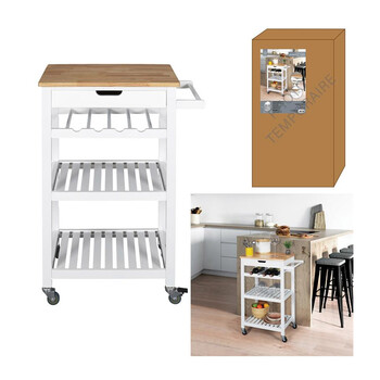 Ξύλινο Τρόλεϊ Κουζίνας με 3 Ράφια και 1 Συρτάρι 84.5 x 61 x 40 cm Home Deco Factory HD7103