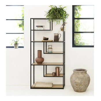 Μεταλλική Βιβλιοθήκη με 7 Ξύλινα Ράφια 82 x 34 x 175 cm Χρώματος Καφέ Ανοιχτό Saint-Tropez Lifa-Living 8719831797097