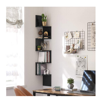 Γωνιακή Ξύλινη Ραφιέρα με 5 Ράφια 20 x 20 x 127.5 cm Χρώματος Μαύρο VASAGLE LBC20BK